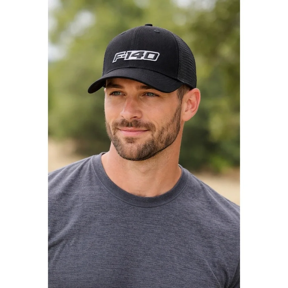 F140 Trucker Hat Black Mesh Snapback‎ Cap Embroidered Logo Adjustable Adult